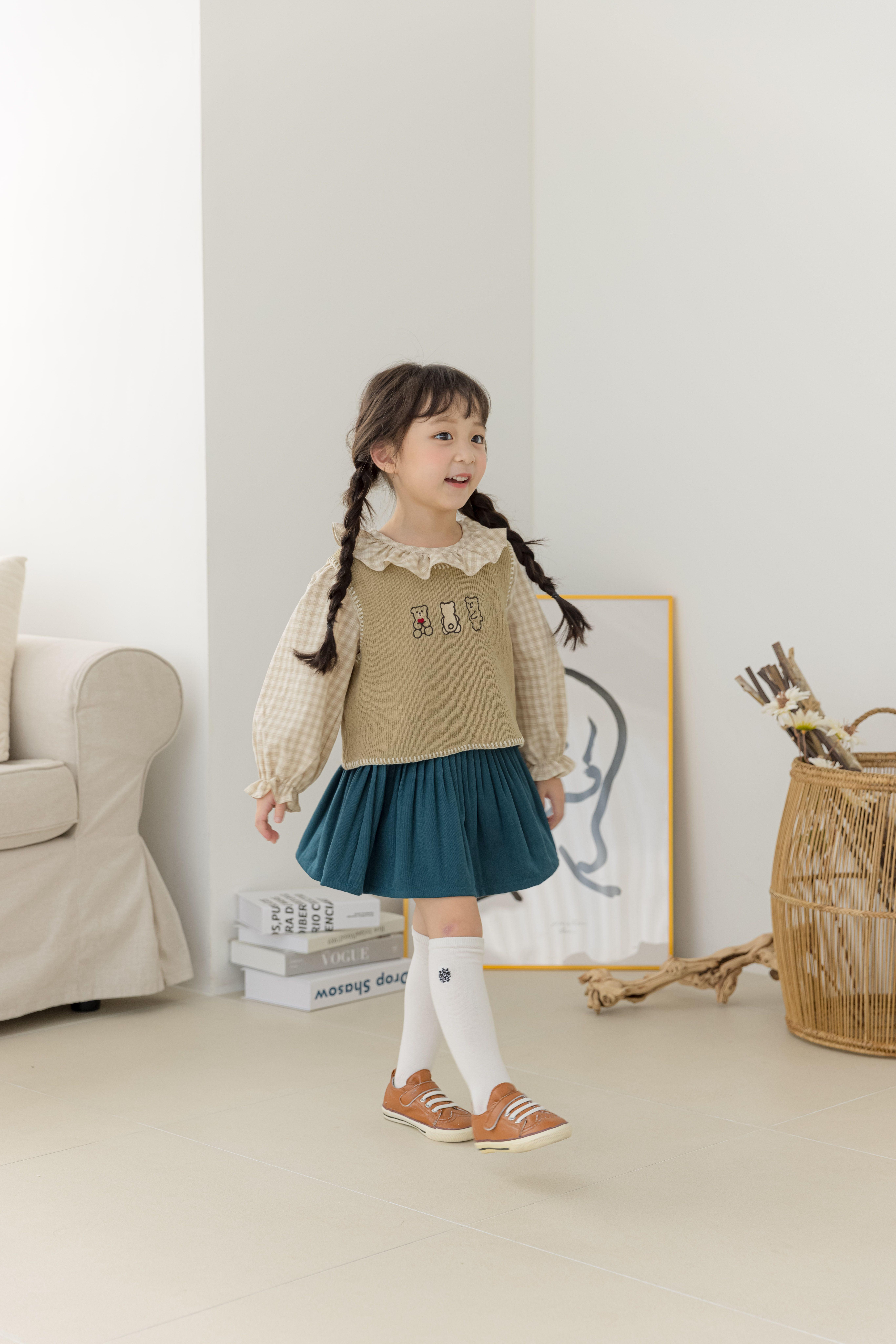 韓國 Orange Mom - 三隻小熊針織短背心-抹茶綠