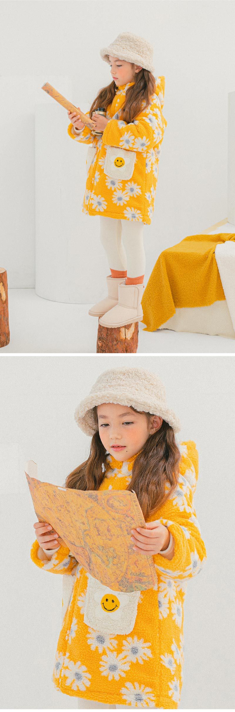 韓國 OZKIZ - 搖粒絨微笑雛菊大衣