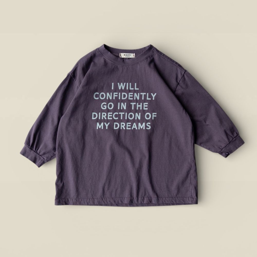 NAVi 文字印刷純棉長袖上衣-My Dreams-紫