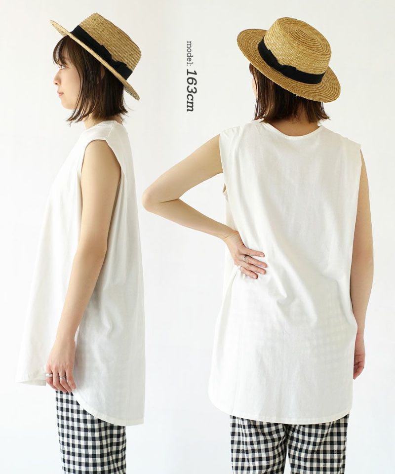 日本 zootie - 100%棉  修身長版無袖上衣-淺灰棕