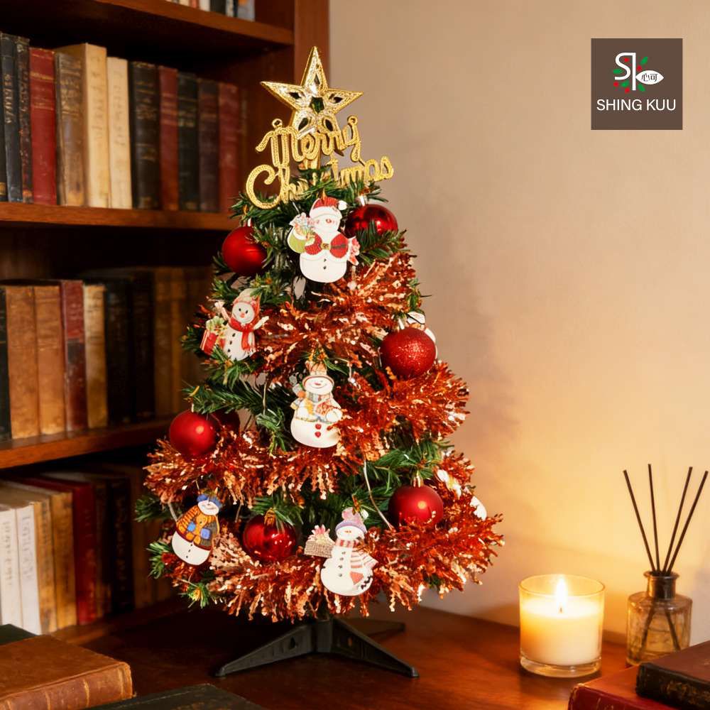 2尺60cm小美好套裝聖誕樹+7號幸運雪人紅系彩繪木片飾品組_不含燈款_台灣本島免運費