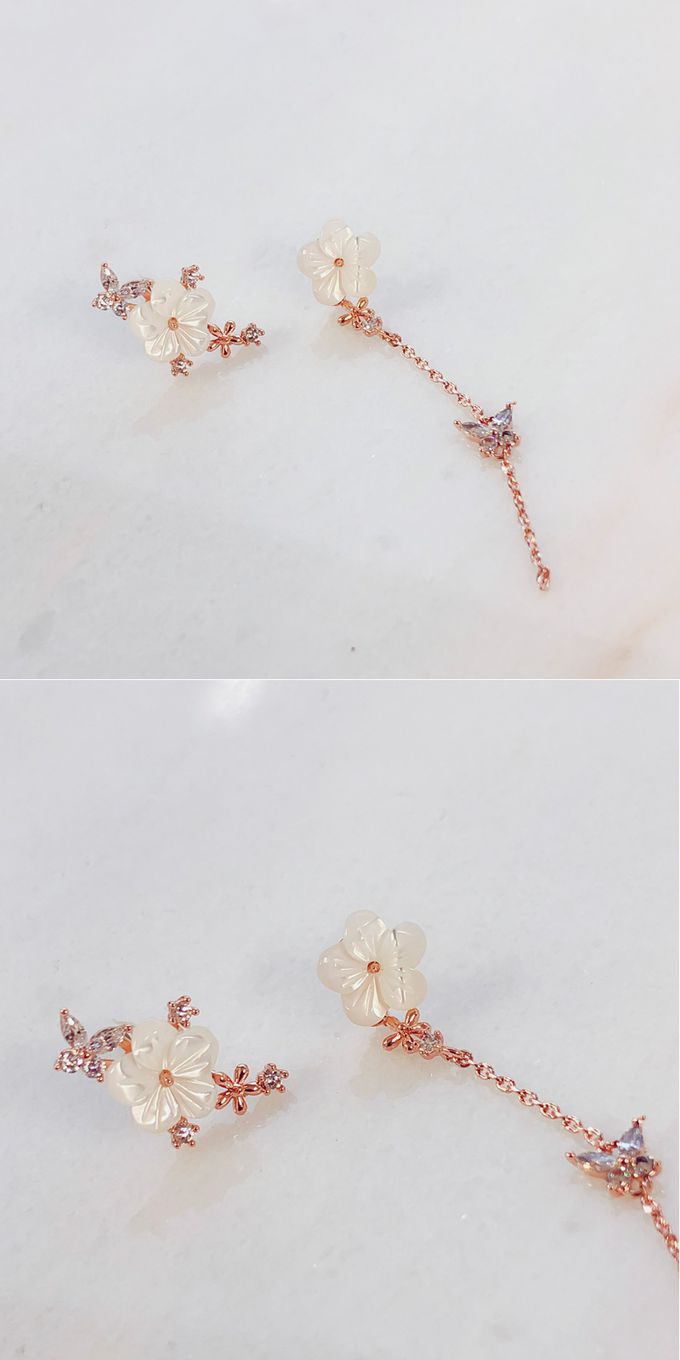韓國 Soo&Soo - 絕美花鈿不對稱耳環-時尚銀 ((左)1.7cm，(右)5cm)