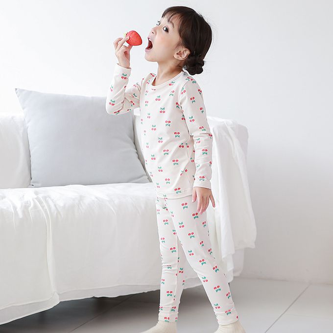 正韓 Cogibu - 極舒適無螢光劑幼兒/兒童 AERO WARM 有機發熱衣睡衣/家居服套裝組-紅櫻桃