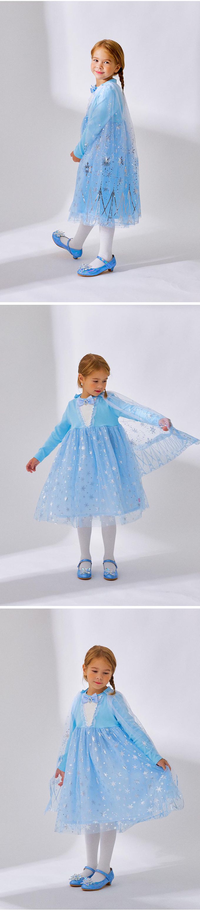 韓國 OZKIZ - 冰雪公主網紗披風洋裝-天空藍