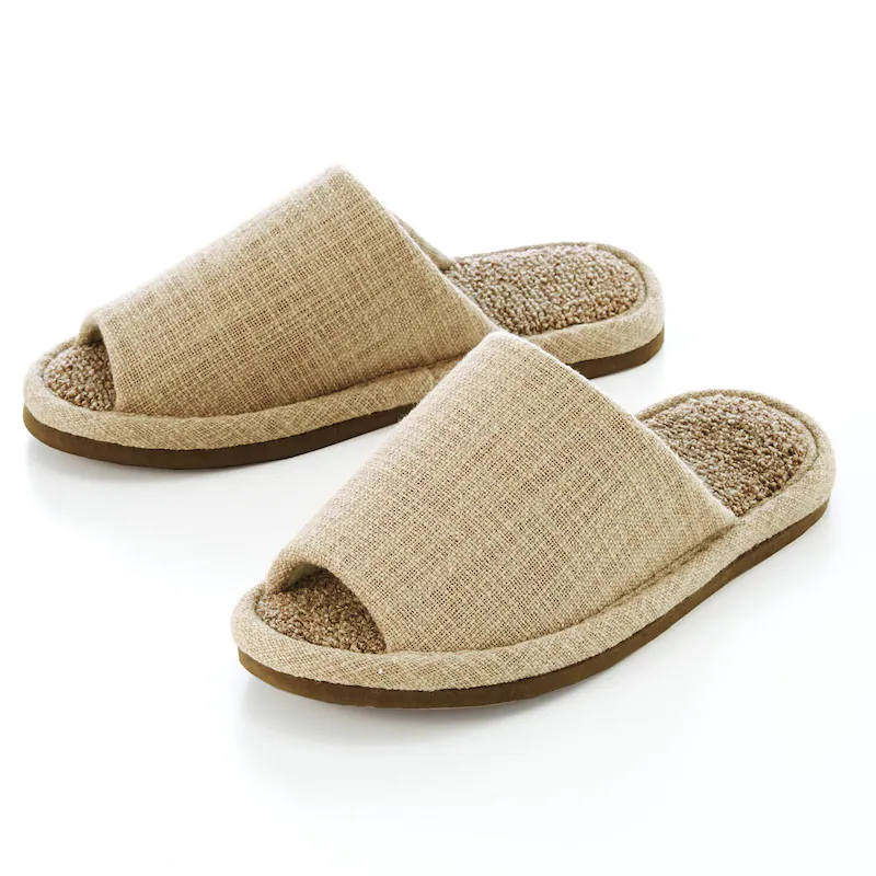 日本千趣會 - 透氣棉麻質感室內拖鞋-黃