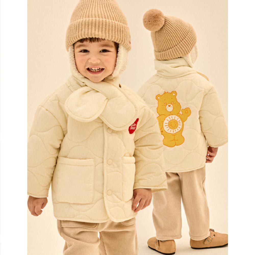韓國 Care Bears - (附圍巾)聯名款刺繡熊熊絎縫無領外套-象牙白