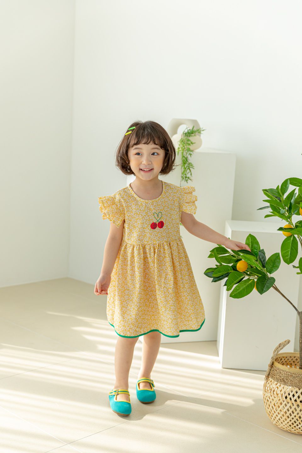 韓國 Orange Mom - 櫻桃碎花洋裝-粉紫