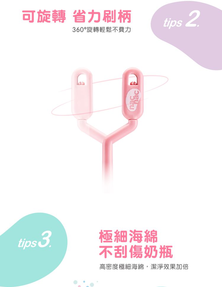 nac nac - 旋轉海綿奶瓶刷-清新藍