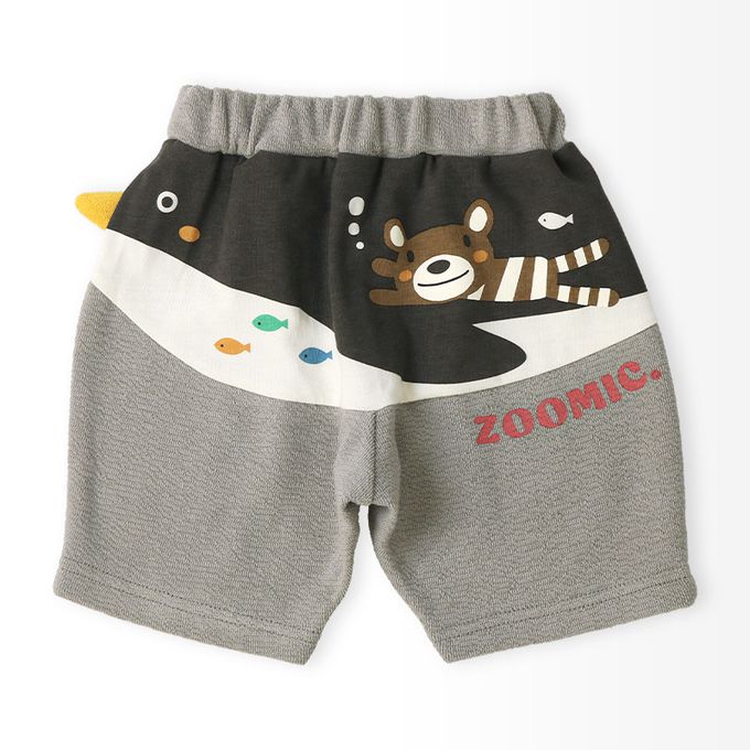 日本 ZOOLAND - 天竺棉海洋動物反摺格紋短褲-灰