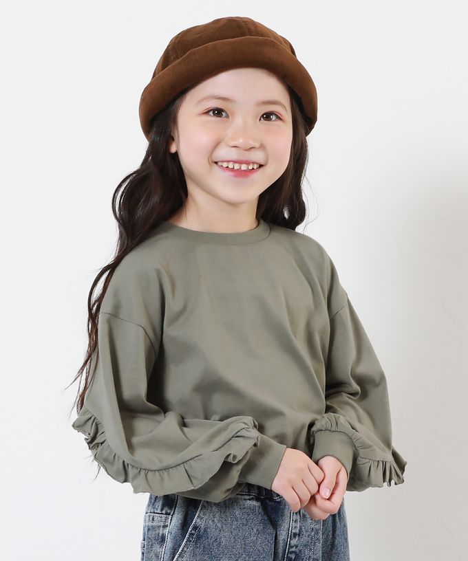 日本 devirock - 可愛背後荷葉邊長袖上衣-南瓜橘