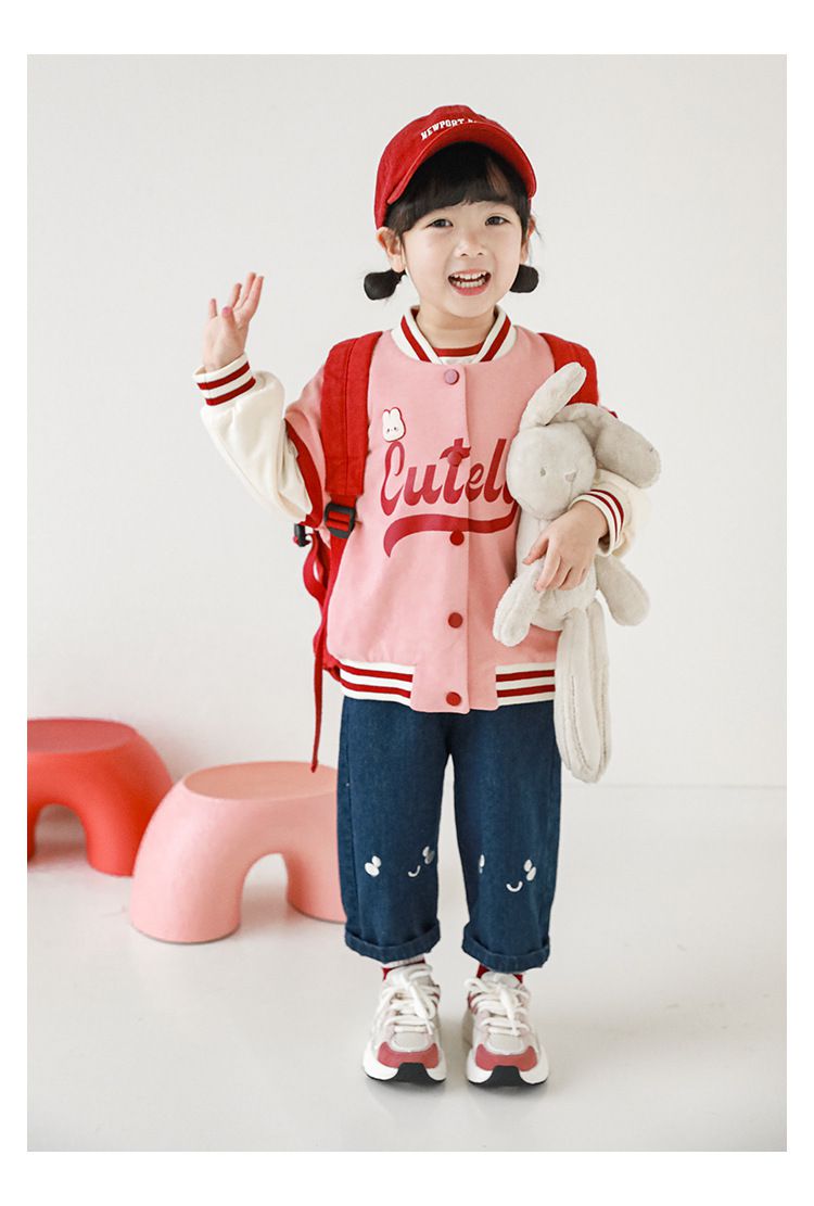 運動風棒球拼色外套-Cutely-粉色