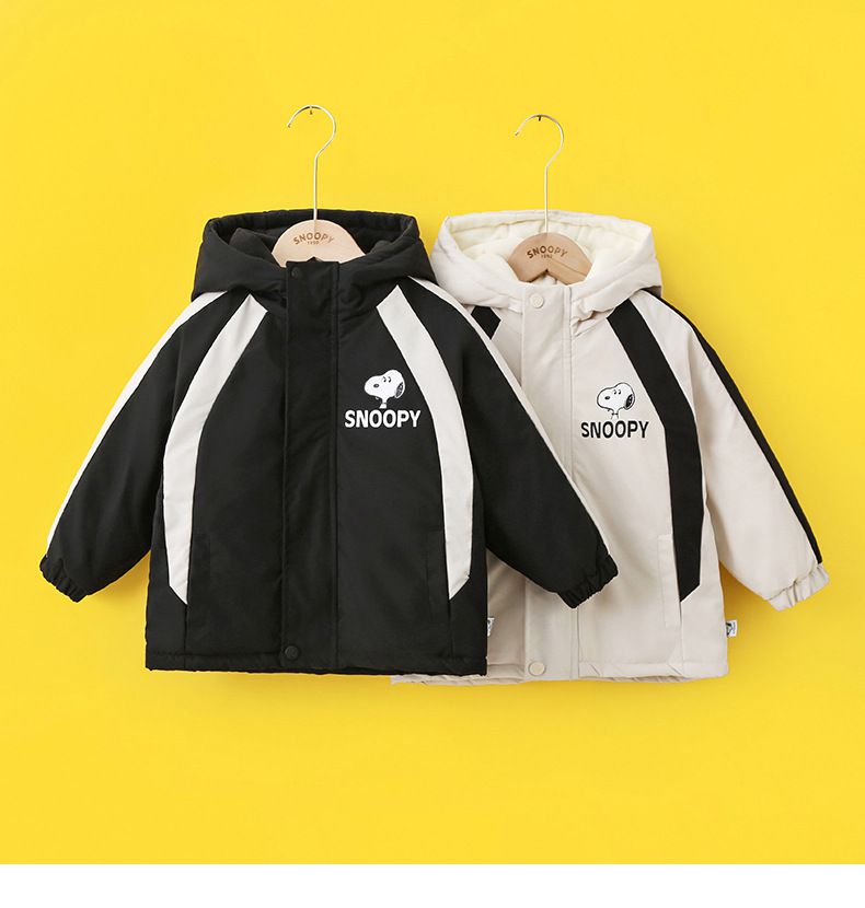 卡通人物史努比連帽防風外套/衝鋒外套-胸口SNOOPY-杏色