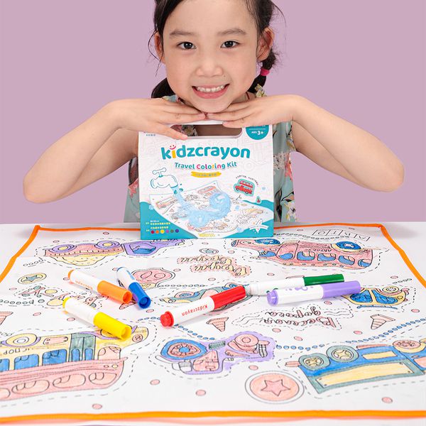 媽媽友 mamayo - kidzcrayon 水洗畫布隨行組-夢幻氣球 (水洗畫布+6色超水洗彩色筆)