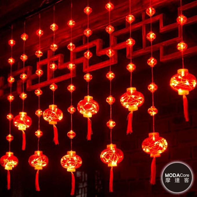 MODACore 摩達客 - ◉春節元宵開運招財◉10掛100燈大小紅燈籠冰條燈-贈USB遙控器+豆腐頭