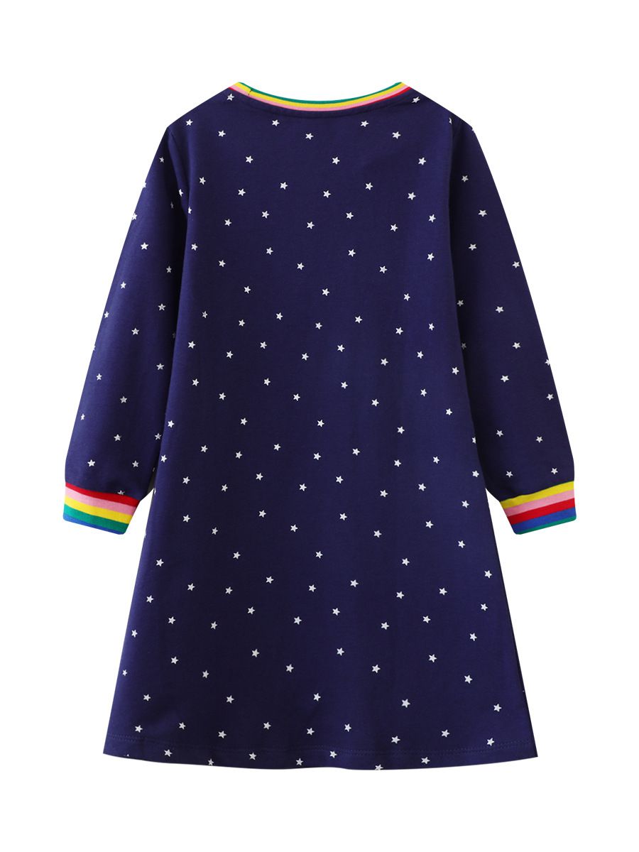 Jumping meters - 棉質圓領長袖連身洋裝-萬聖動物裝扮-深藍色