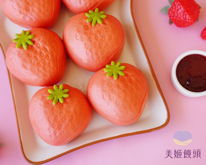 美姬饅頭 - 草莓鮮乳造型紅豆包-50g*6顆