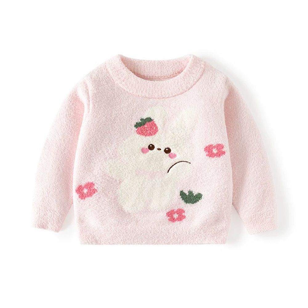 珊瑚絨針織長袖上衣-草莓兔-粉色