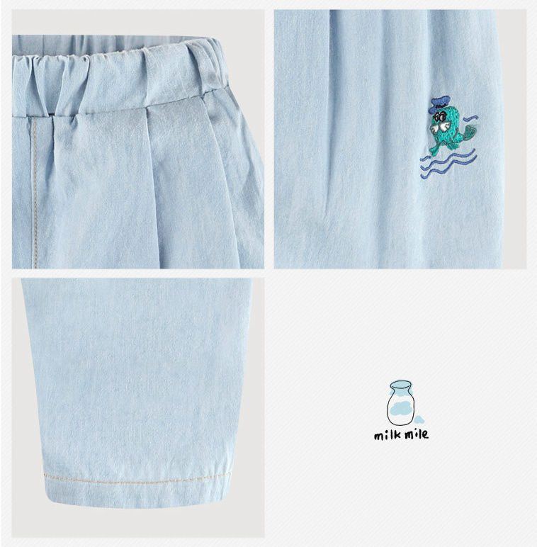 韓國 milk mile - 淺藍抓褶鬆緊腰長褲