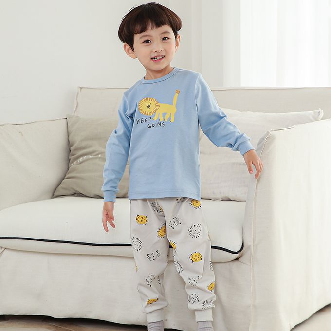正韓 Cogibu - 極舒適無螢光劑 100% 有機棉(雙面)幼兒/兒童長袖睡衣/家居服套裝組-小獅王