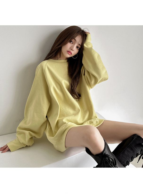 日本 GRL - 圓領內刷毛落肩長袖上衣-薰衣草 (F)