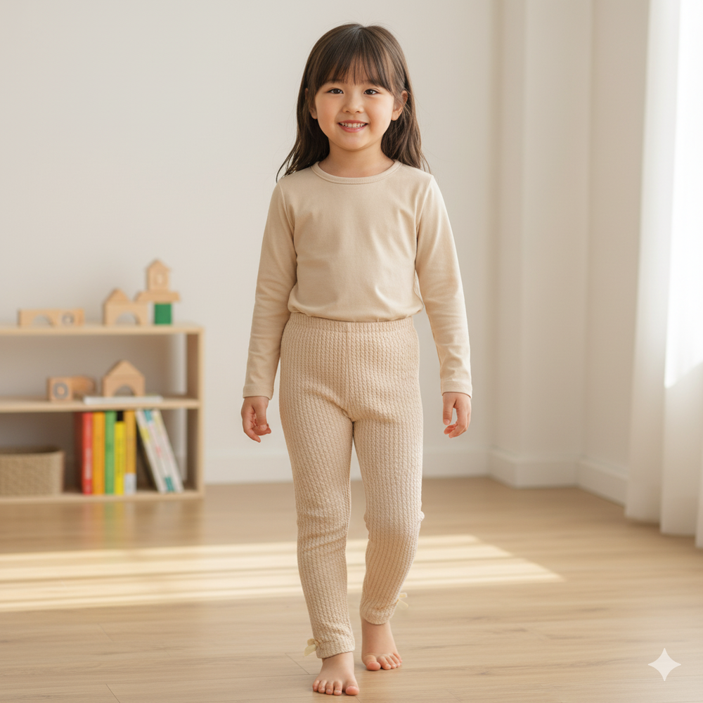 麻花針織合身褲-淺卡其色