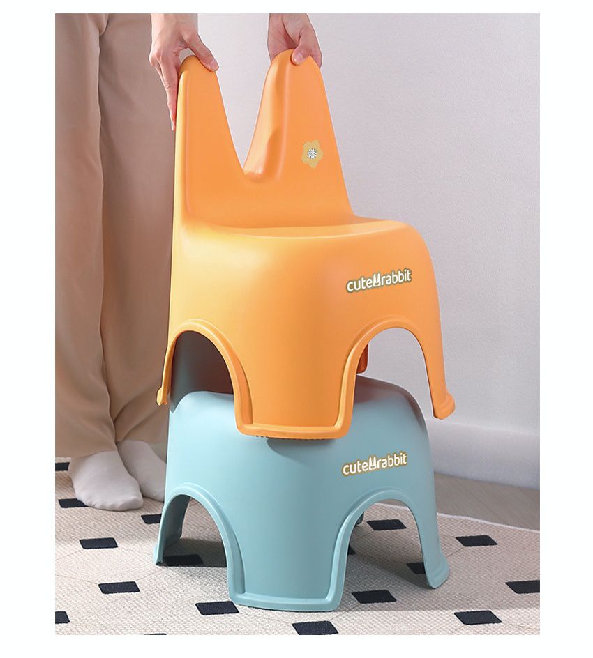 加厚塑膠防滑兒童矮凳-兔子耳朵-橘色