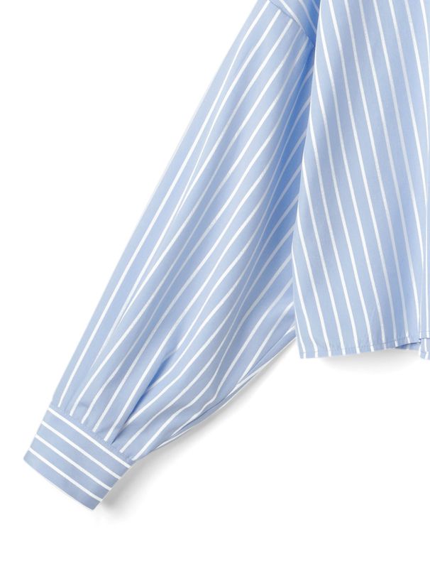 日本 GRL - 休閒短版直條紋落肩襯衫-淺灰棕 (F)