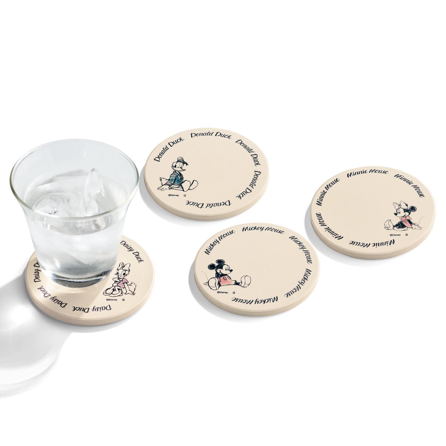 日本千趣會 - 迪士尼吸水杯墊四入組-公主素描