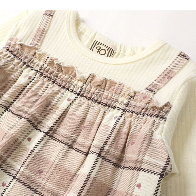 日本 ZOOLAND - 甜蜜愛心假二件格紋長袖上衣-格紋-粉紅