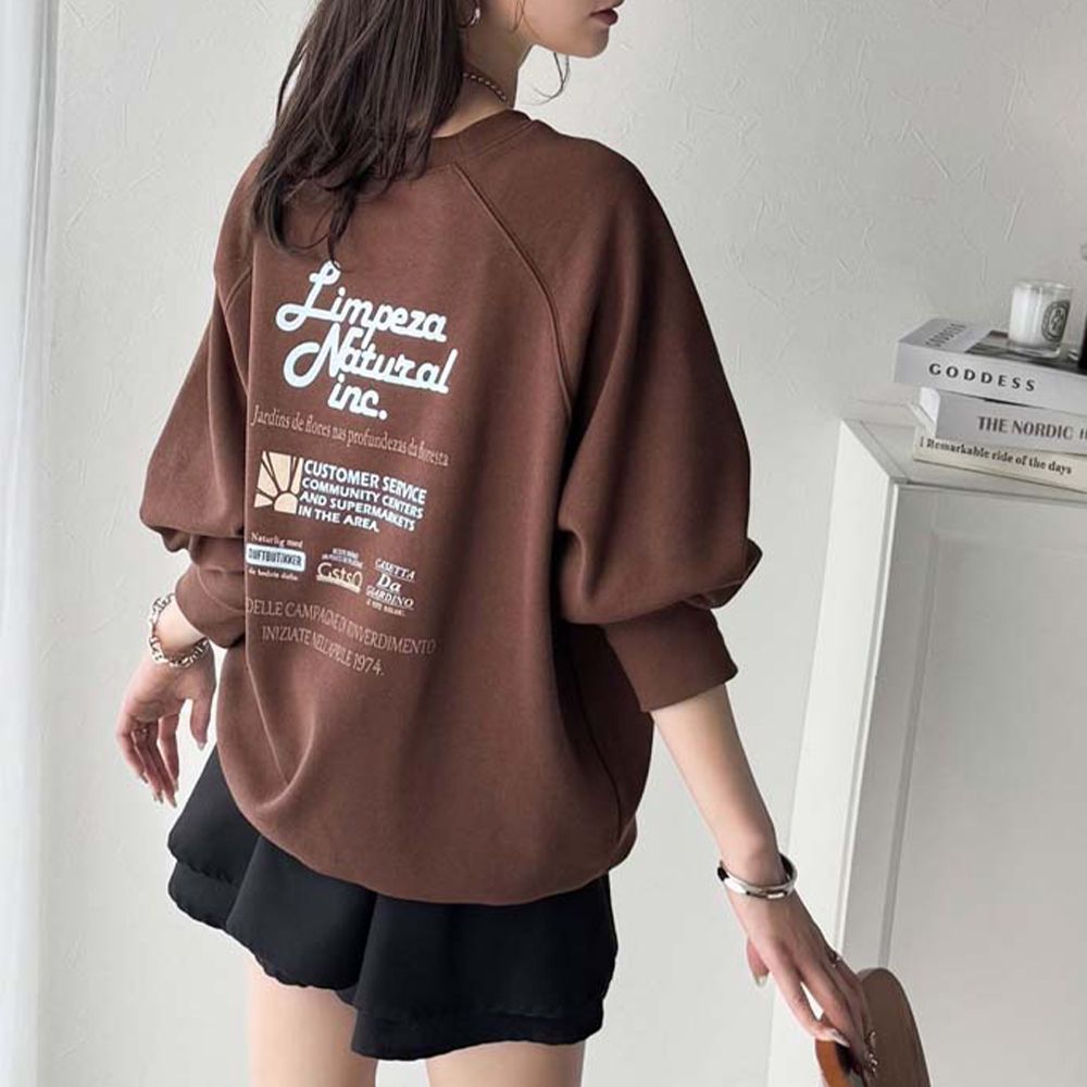 Java 背後美式logo裏起毛長袖上衣-咖啡