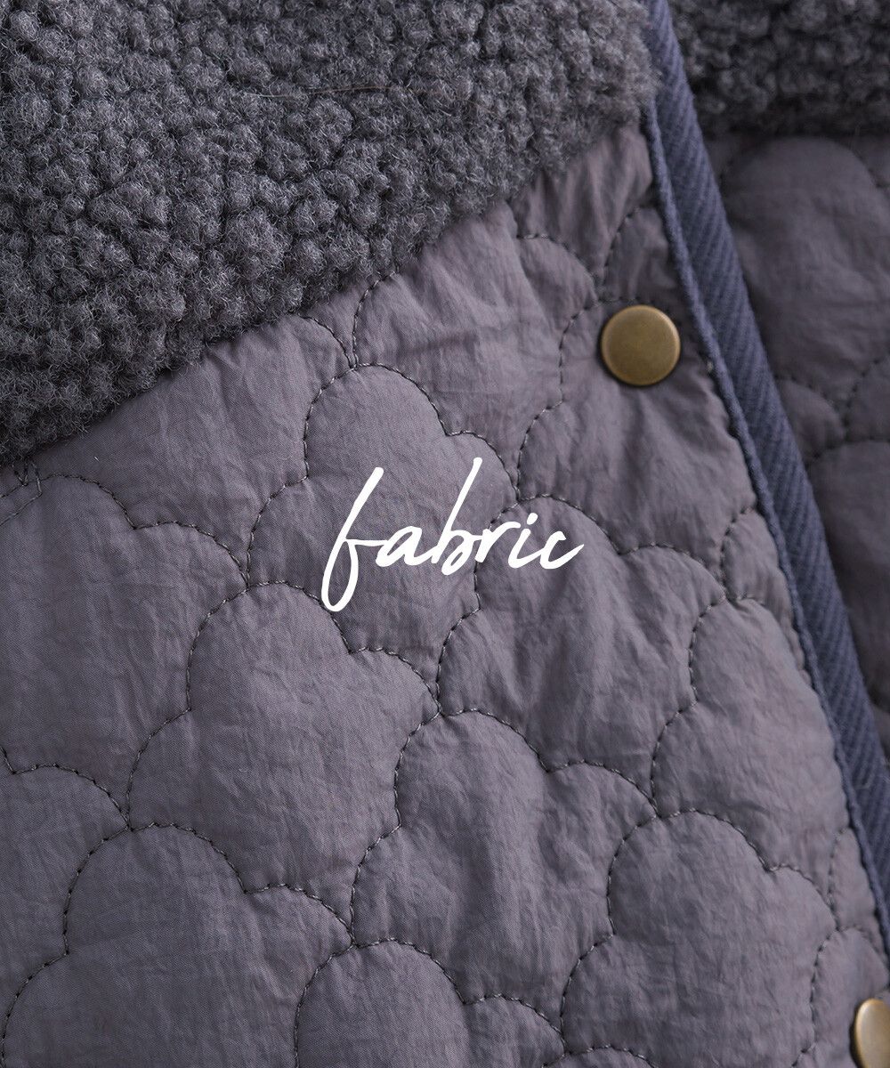 日本女裝代購 - 毛茸雲朵絎縫拼接長版鋪棉外套-軍綠