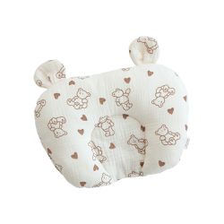 JoyNa - 嬰兒定型枕 紗布透氣枕頭 新生兒防扁頭枕頭-愛心熊 (22*26*5cm)