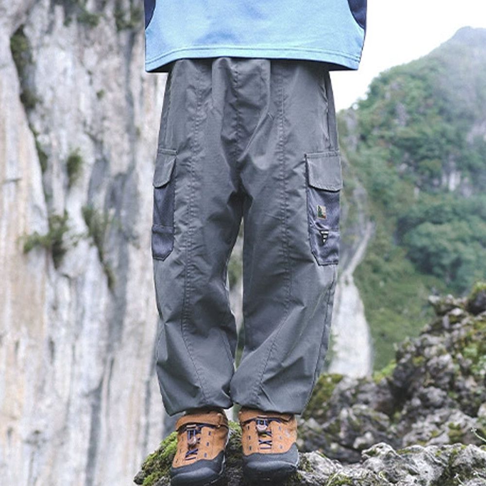 純棉耐磨工裝休閒長褲-撞色大口袋-深灰