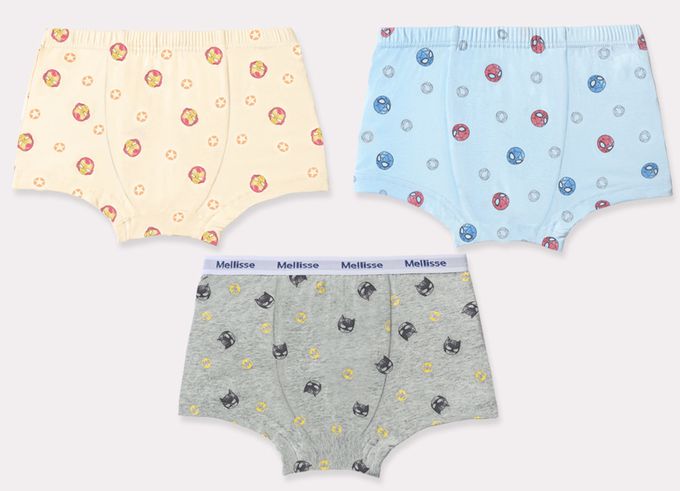 韓國 Mellisse - 韓製莫代爾棉混紡四角褲(男寶)-漫畫英雄-黃X灰X藍-三件組