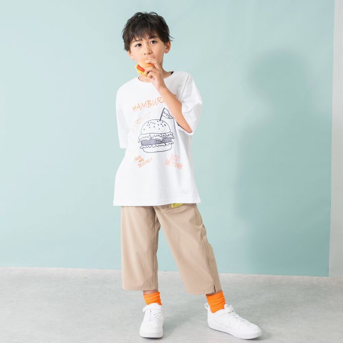 日本 petit main - 100%棉 塗鴉系食物印花短袖上衣-薯條-粉紅