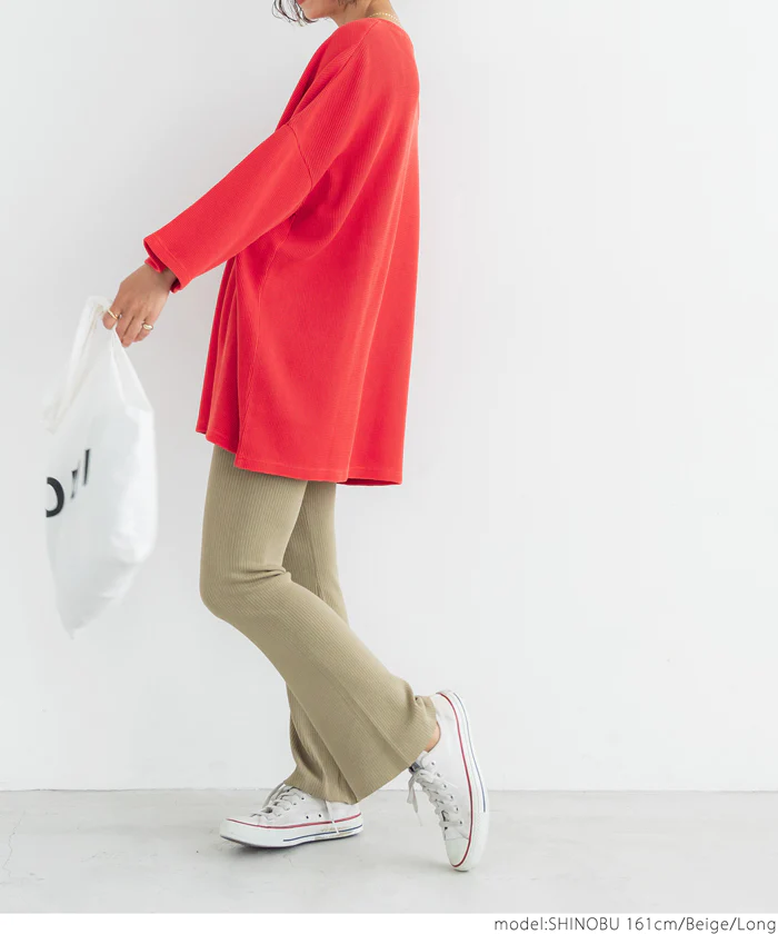 日本 COCA - 修長美腿羅紋微喇叭長褲-深綠