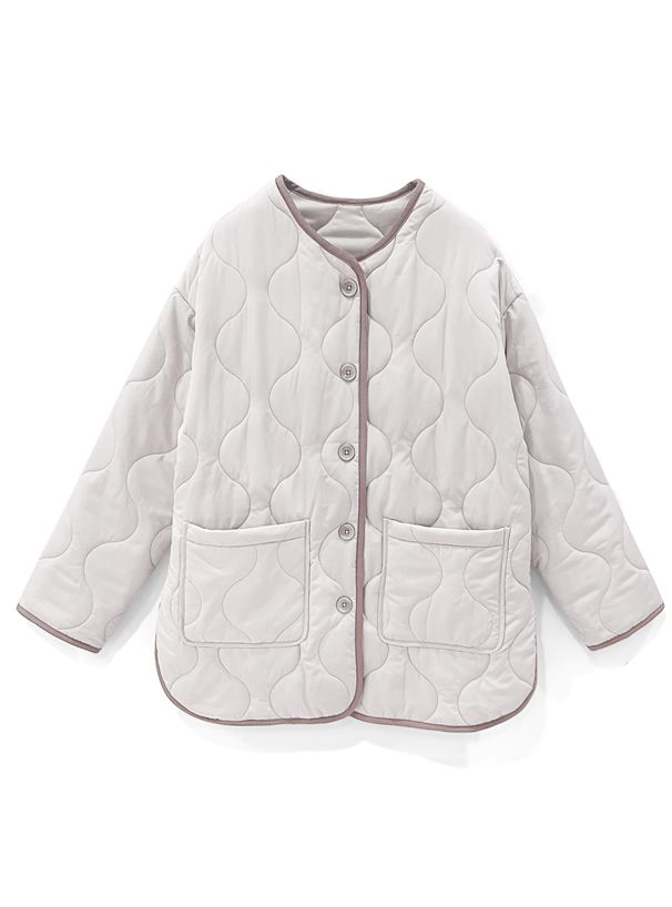 日本 GRL - 波浪衍縫鋪棉外套-米