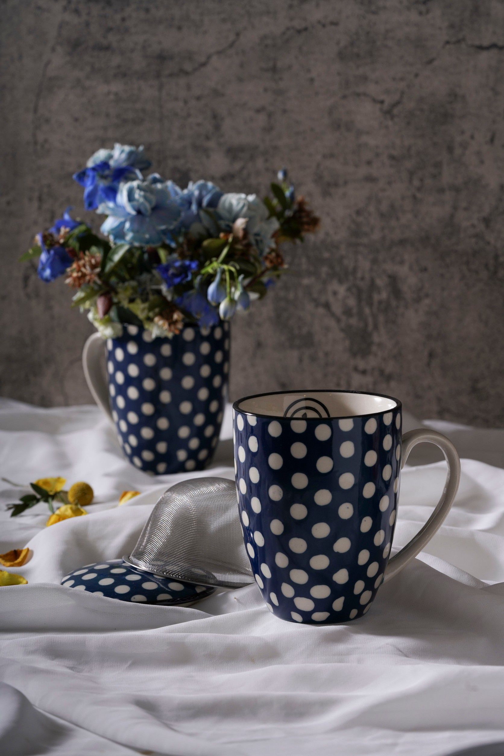 amadeus imany - 花磚蓋杯-藍圓點 450ML