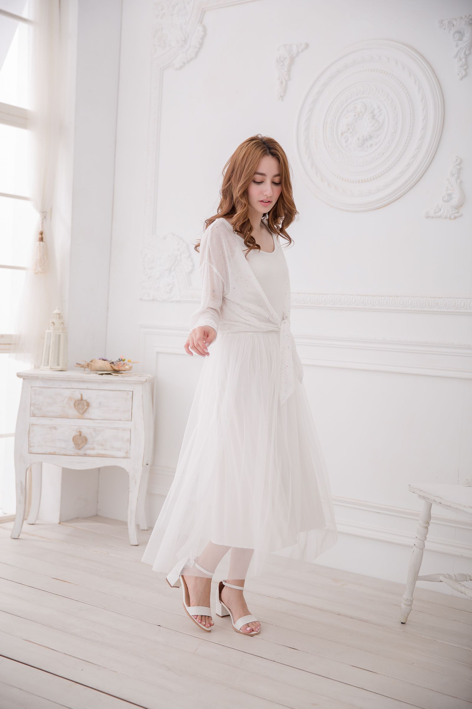 Peachy - 獨家訂製綿柔連身紗裙-細肩帶連身款-夢幻白 (F)