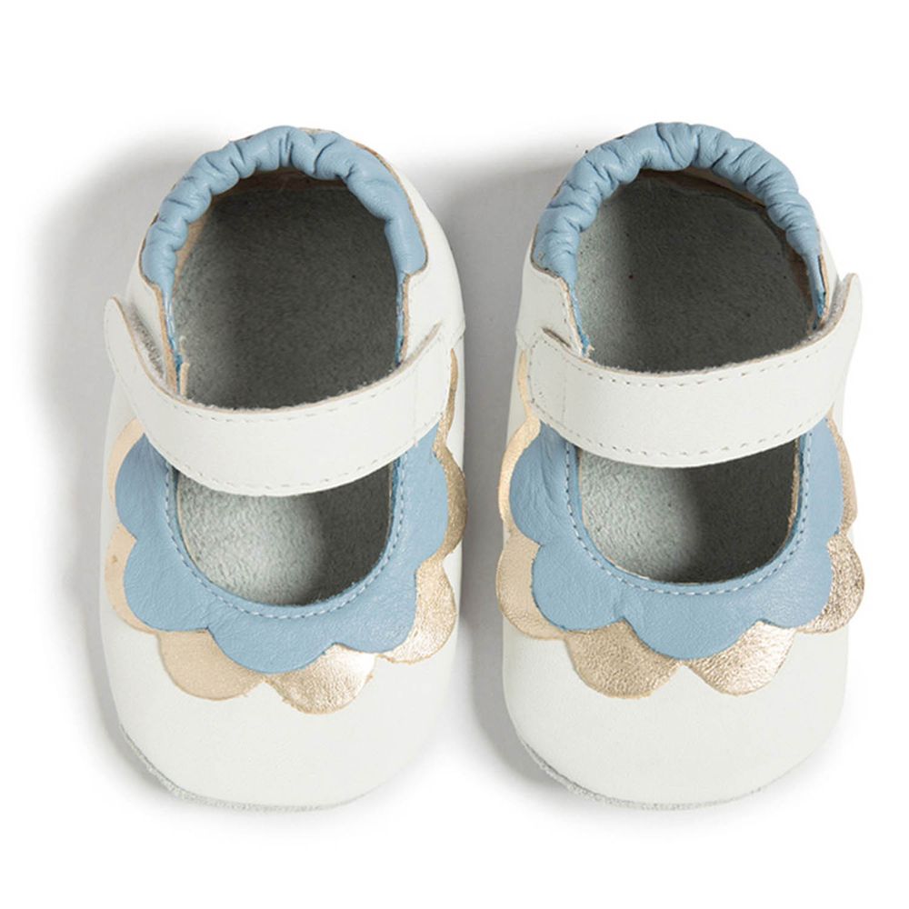 英國 shooshoos - 健康無毒真皮手工鞋/學步鞋/嬰兒鞋-法式浪漫(白/粉藍)