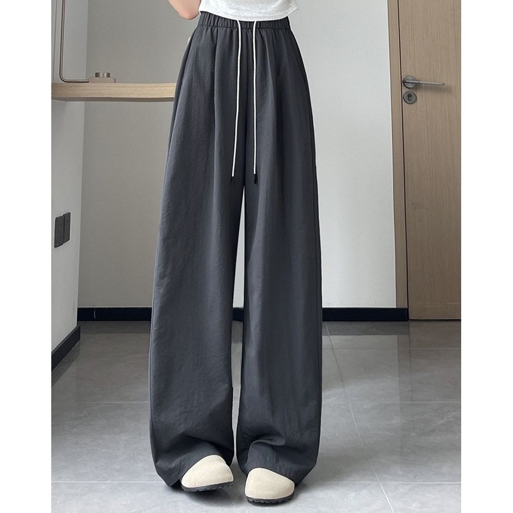 顯瘦修身冰絲休閒彎刀褲-深灰