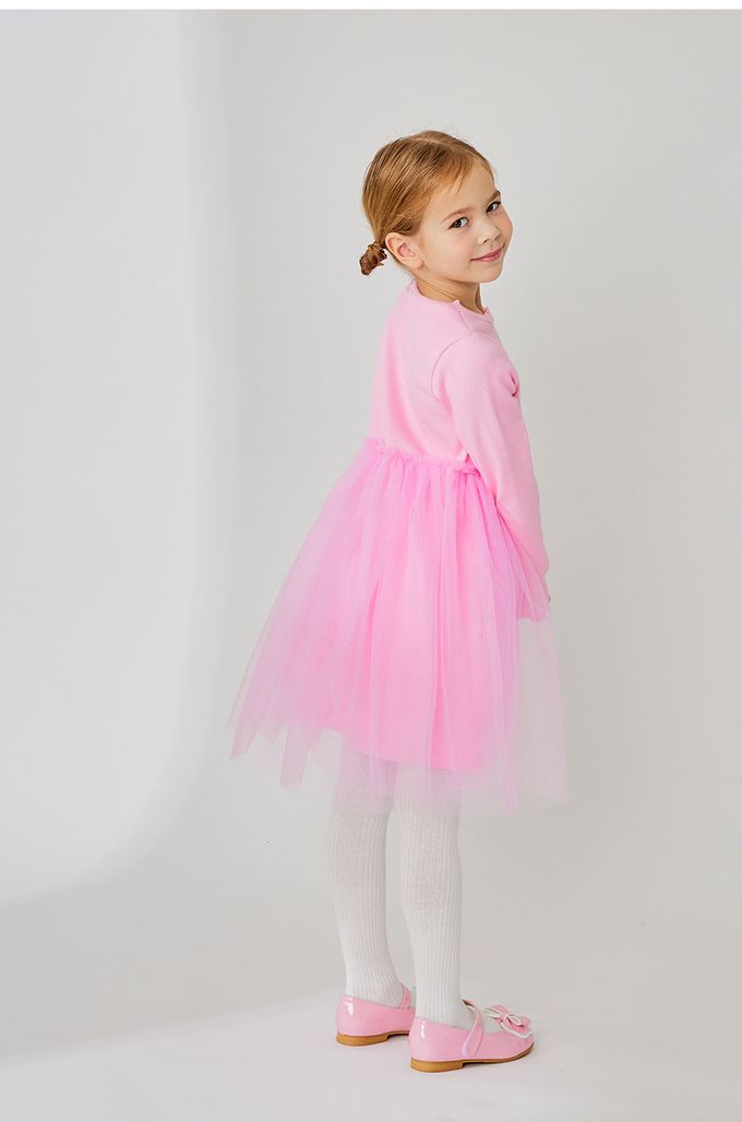 韓國 OZKIZ - 糖果色網紗拼接連身洋裝-粉