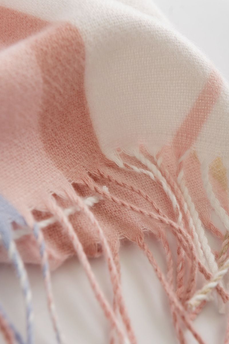 甜美風仿羊絨保暖圍巾-粉+藍 (180x50cm)