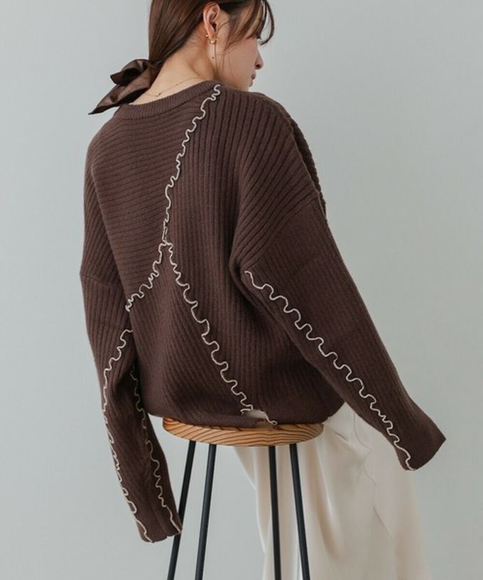 日本 Bab - 柔美曲線點綴寬鬆感針織上衣-象牙米