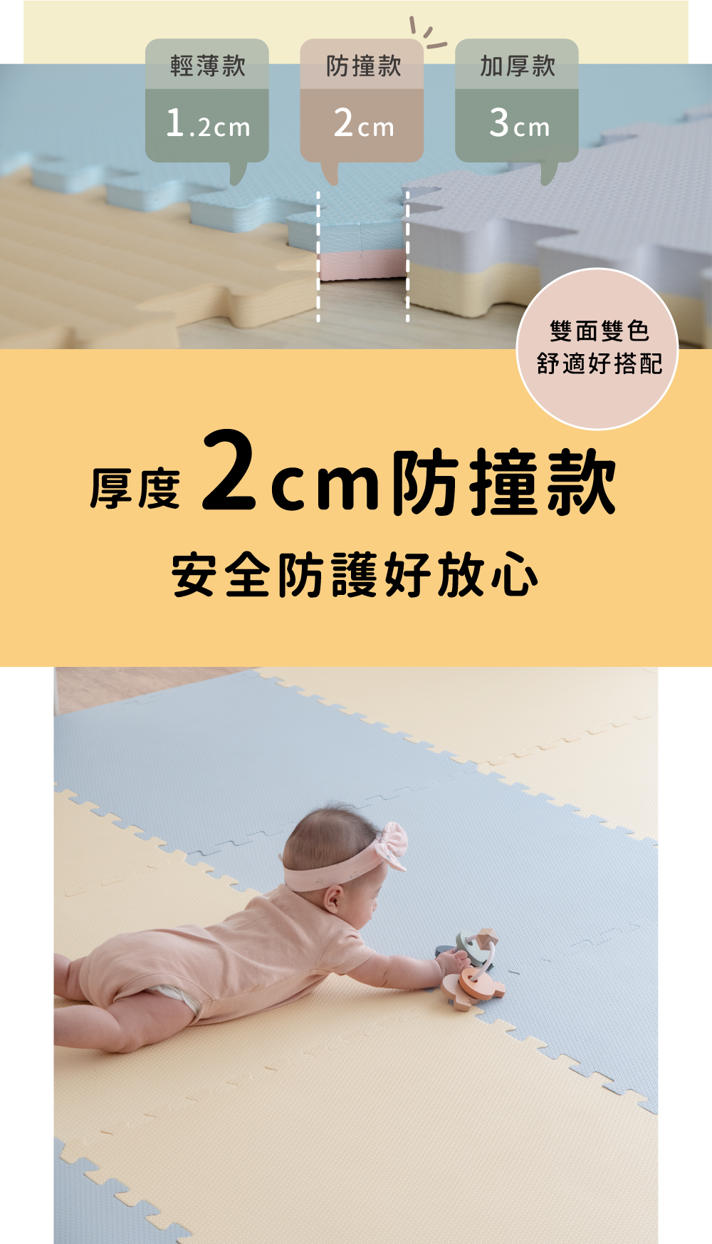 Pato.Pato - Hipopo方塊遊樂圍欄+雙色地墊安心組-鵝黃&灰藍-圍欄6入(L型x4+I型x2)＋60x60x2cm地墊6片(附贈邊條x12)