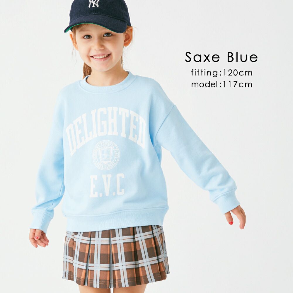 日本 evercloset - 純棉裏毛英文字大學T-水藍