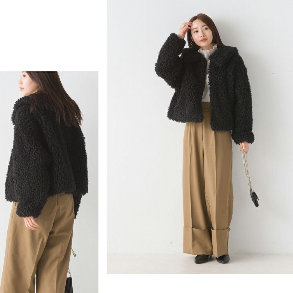 日本 OMNES - 可愛泰迪熊翻領毛絨外套-摩卡