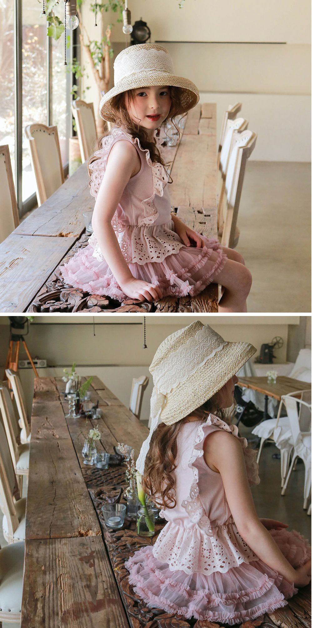 韓國 PuellaFLO - 鏤空荷葉無袖上衣-藕粉