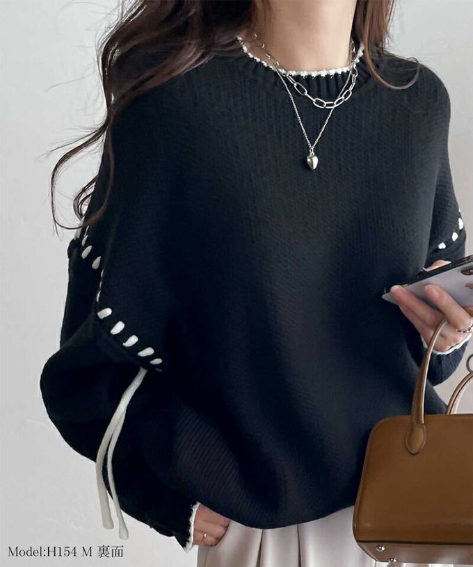 日本 Classical Elf - Java 落肩滾邊縫線粗針織長上衣-卡其x橘