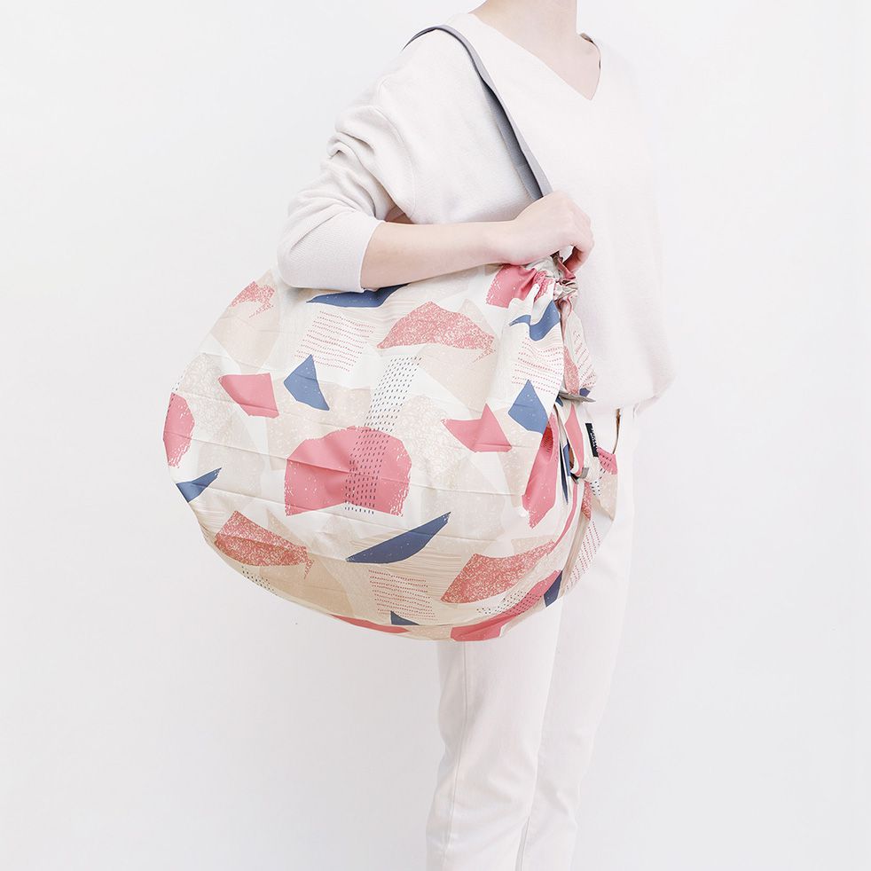 日本 MARNA - Shupatto 秒收摺疊購物袋(可掛購物籃)-五週年限定升級款-浪漫幾何 (L(50x38cm))-耐重15kg / 40L